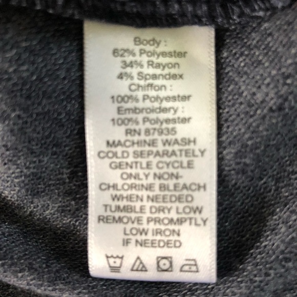 LOGO Lounge Top XS Jersey Knit Chiffon Flared Hem Embroidered Boho Pullover - Picture 11 of 12